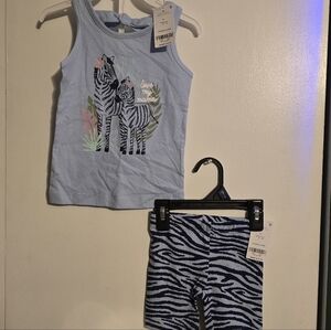 Carter's Light Blue Zebra Tank Top & Zebra-Print Bike Shorts Set